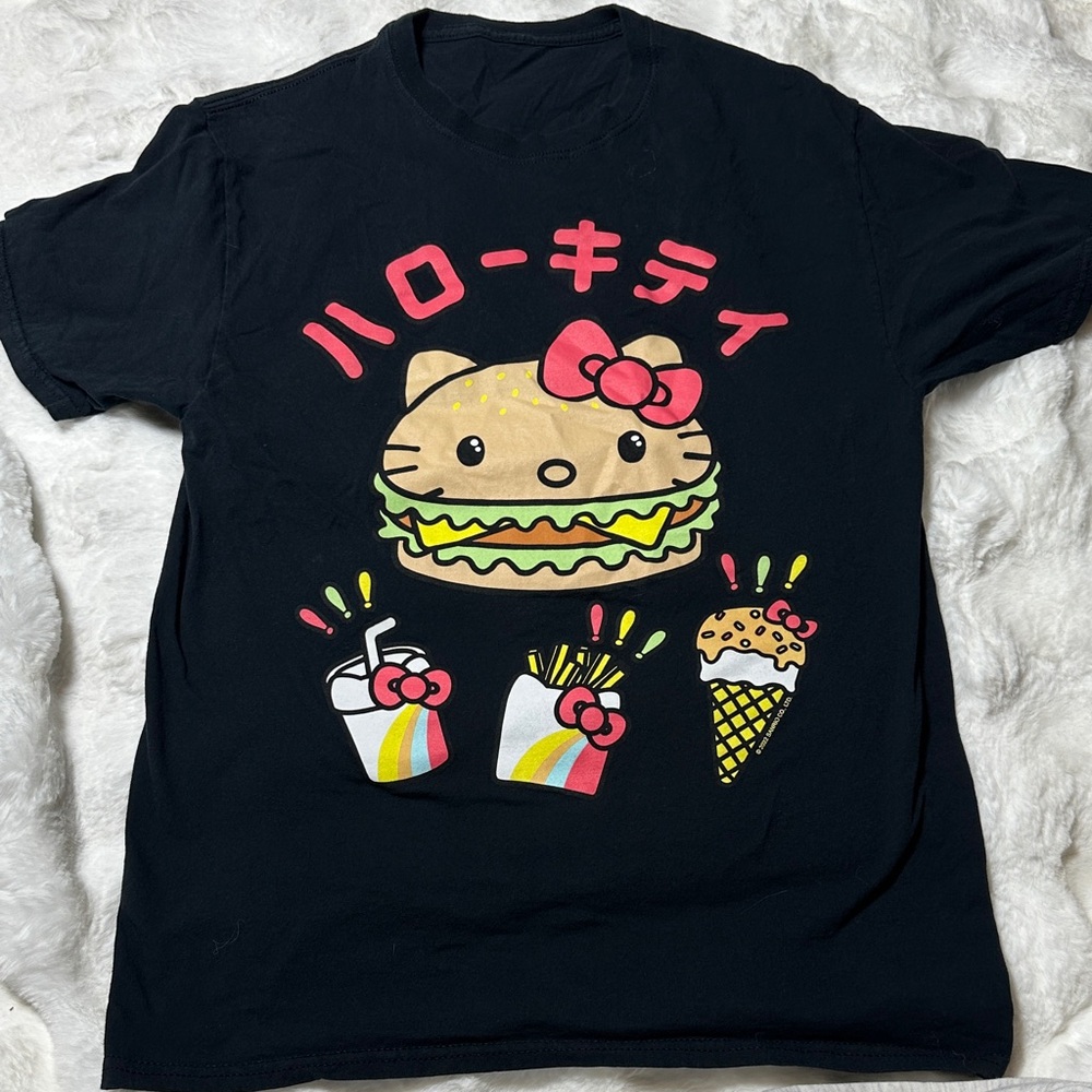 Hello Kitty Black T-Shirt with Colorful Graphics